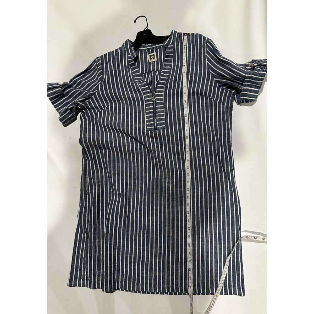 Anne Klein Womens Size 16 Nautical Blue White Stripe Shift Dress Zip Front - Picture 7 of 9